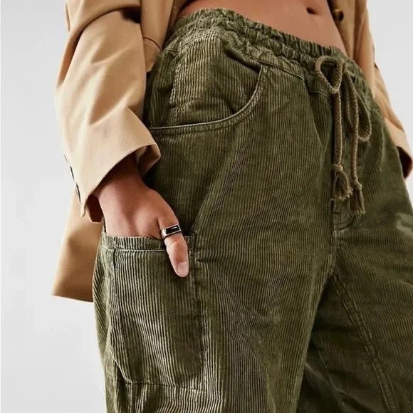 NWT We The Free People Modern Love Pull On Cord Jeans Green High Rise - Picture 3 of 16